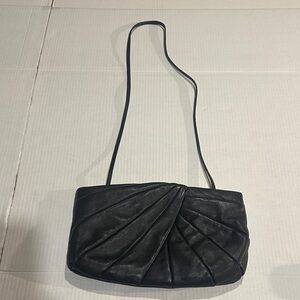 Vintage Brio! Pleated clutch or crossbody Elegant Black Leather Bag pops open